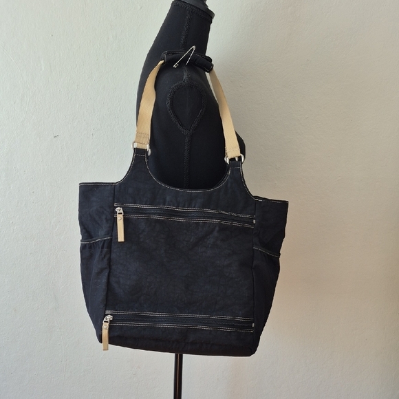 Norm Thompson Black and Tan Tote with Textured Finish, Multiple Pockets - Picture 1 of 10